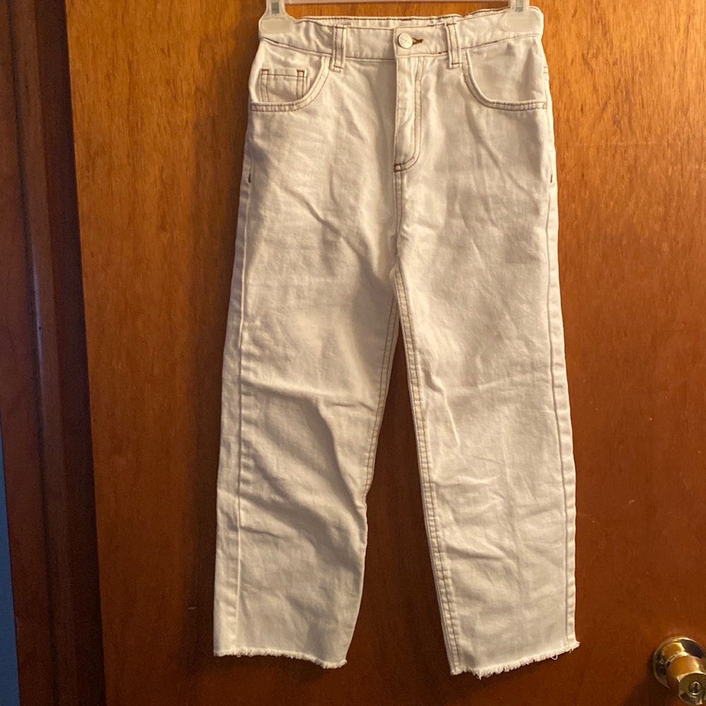 Denim Co. Girls' White w/ Brown Seam Straight Denim Pants